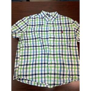 U.S Polo Assn. Mens Stretch Button Up Checkered Short Sleeve Shirt Size XL